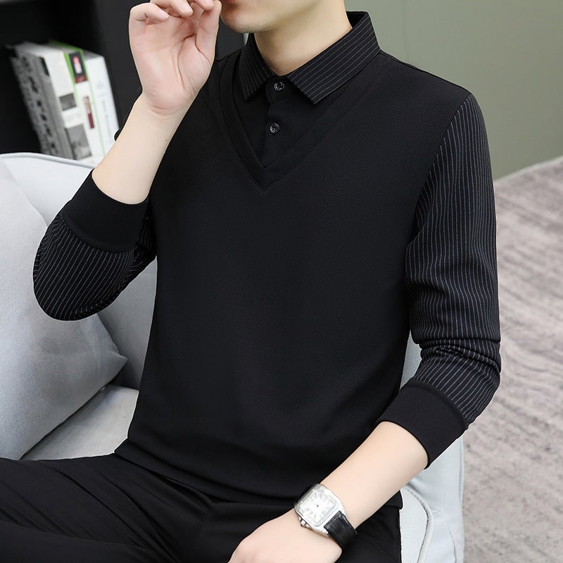 Fake Two-Piece Sweater Men'S Lapel Pullover Sweater Korean Fashion Casual Versatile Pullover Sweater Men